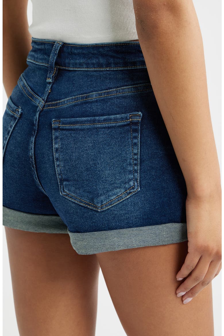 Cuffed Hem Denim Shorts, Alternate, color, DARK BLUE