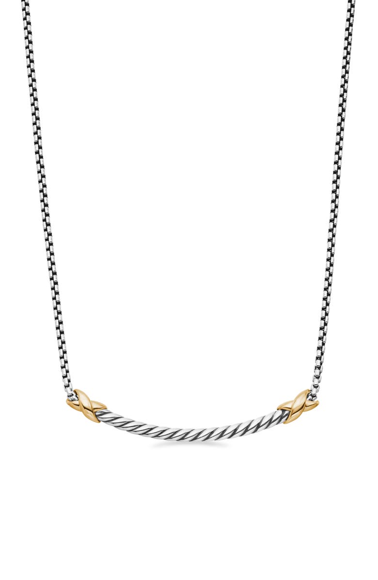 David Yurman Petite X Bar Pendant Necklace, Main, color, Silver/ Yellow Gold
