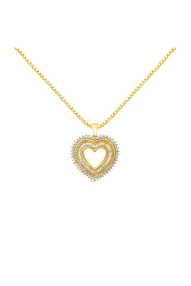 14K Yellow Gold Plated Silver 1.0 Cttw Diamond Composite Hearth Pendant Necklace, Main, color, Yellow