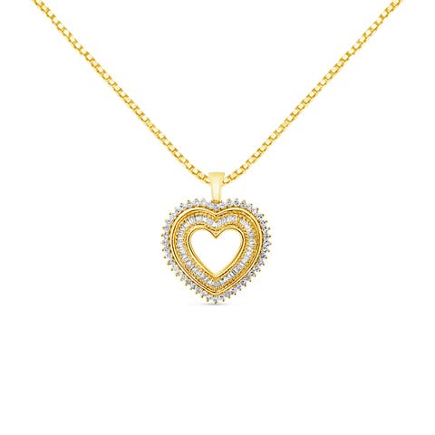 14K Yellow Gold Plated Silver 1.0 Cttw Diamond Composite Hearth Pendant Necklace
