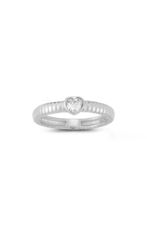 Rhodium Plated Heart Shape CZ Ring