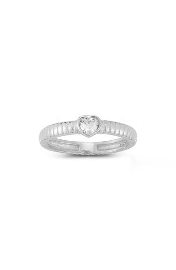 Sphera Milano Rhodium Plated Heart Shape Cz Ring In Silver