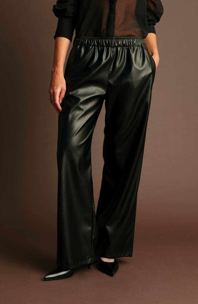 DELUC Dante Wide Leg Faux Leather Pants, Alternate, color, Black