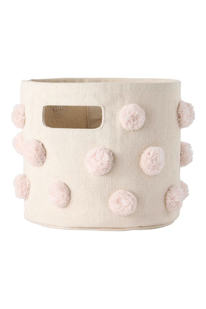 Mini Pompom Canvas Bin, Main, color, PINK