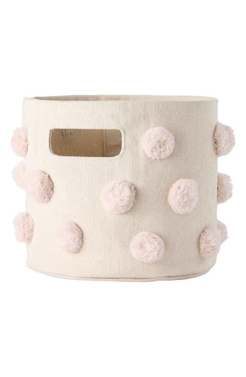 Mini Pompom Canvas Bin
