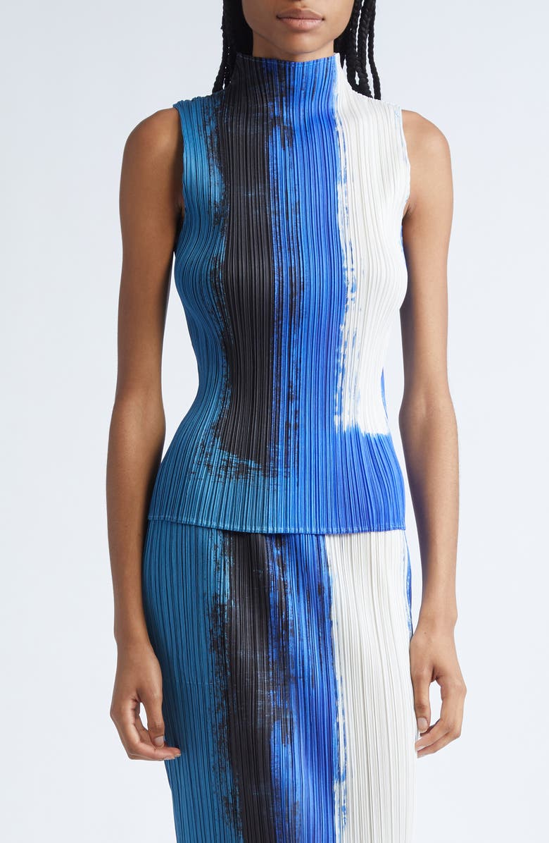 Pleats Please Issey Miyake Jump Print Pleated Sleeveless Top, Main, color, Blue