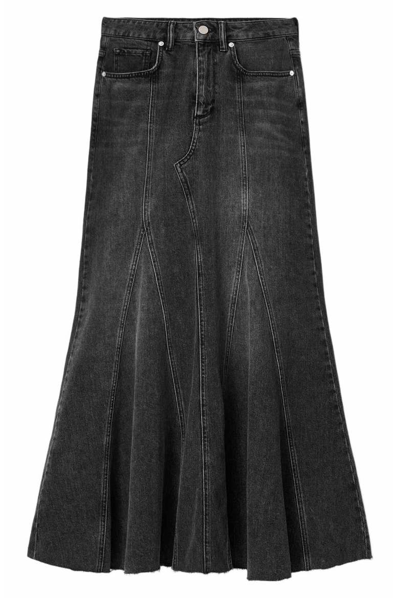 Alma Flare Denim Maxi Skirt, Alternate, color, WASHED BLACK