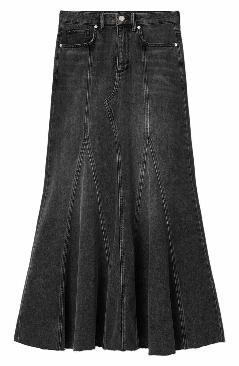 AllSaints Alma Flare Denim Maxi Skirt, Alternate, color, Washed Black