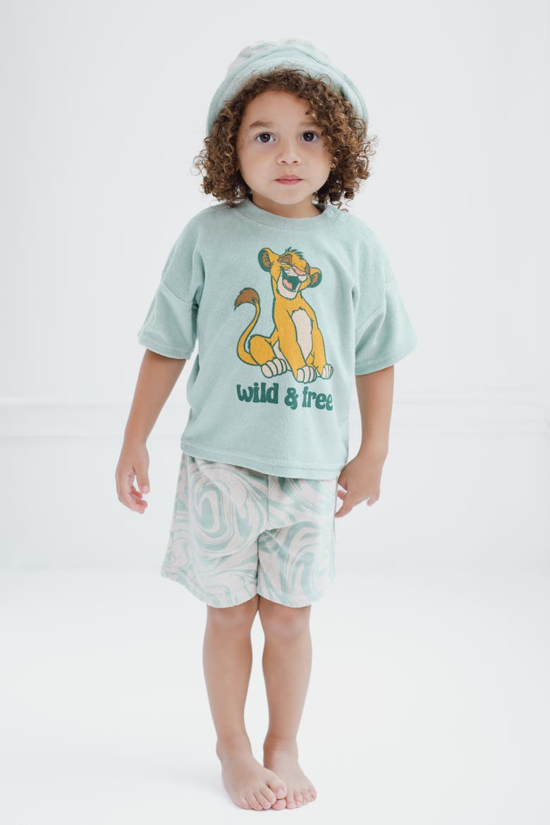 Lion King Simba T-Shirt Shorts and Bucket Hat Set, Alternate, color, Sage Green Simba