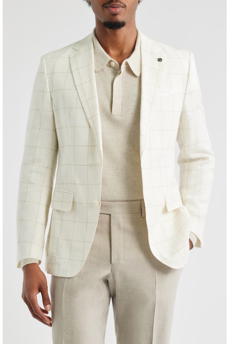 Hutson Slim Fit Windowpane Check Linen Blend Sport Coat, Main, color, OPEN WHITE
