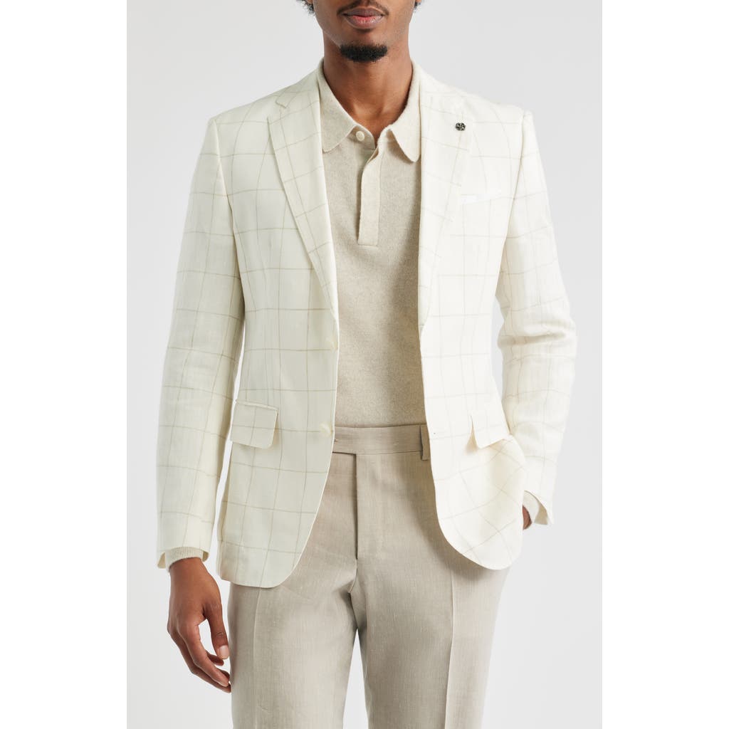 Hugo Boss Boss Hutson Slim Fit Windowpane Check Linen Blend Sport Coat In White