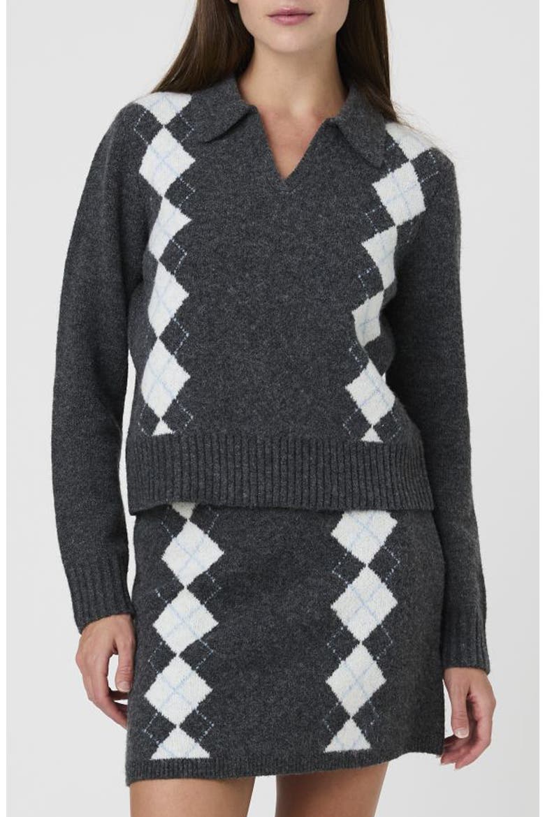 Argyle Polo Sweater, Main, color, GRY/WHT/CA