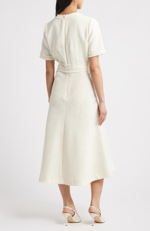 Zoe And Claire Short Sleeve Tweed A-line Dress In Cream
