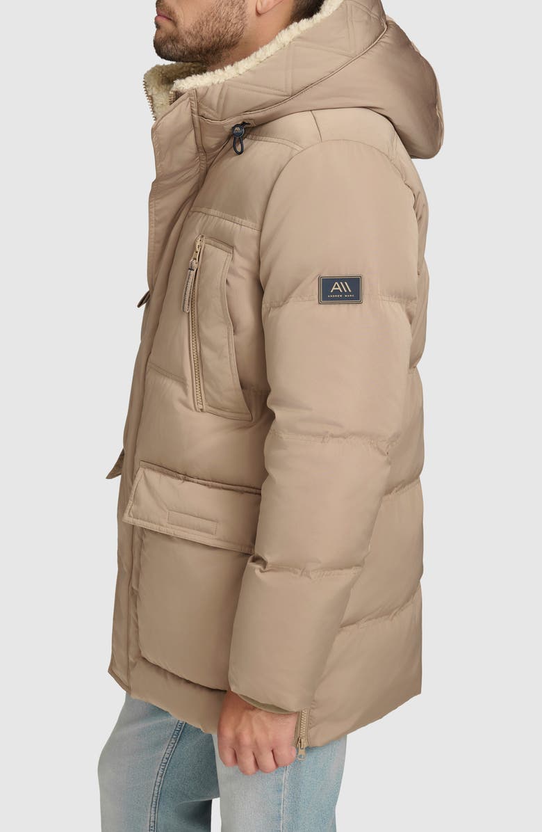 Andrew Marc Essential Water Resistant Faux Shearling Lined Down & Feather Insulated Puffer Parka, Alternate, color, Toffee