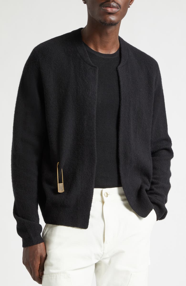 FRENCKENBERGER Mini Cashmere Bomber Cardigan, Alternate, color, Black