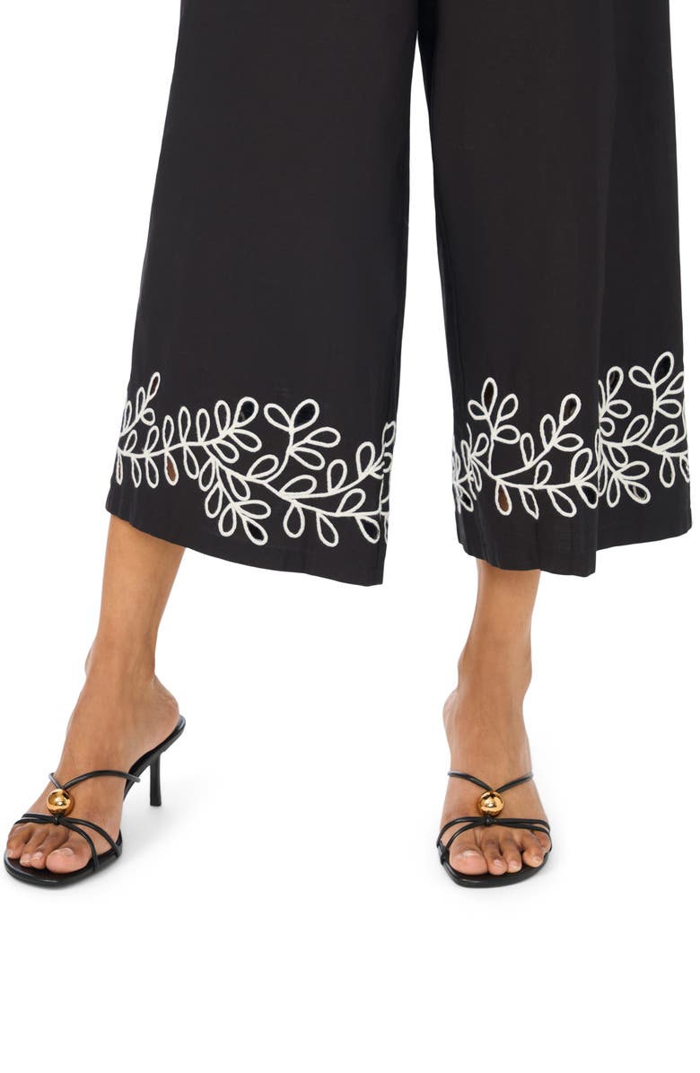Vince Camuto Embroidered Cutout Crop Pants, Alternate, color, Rich Black