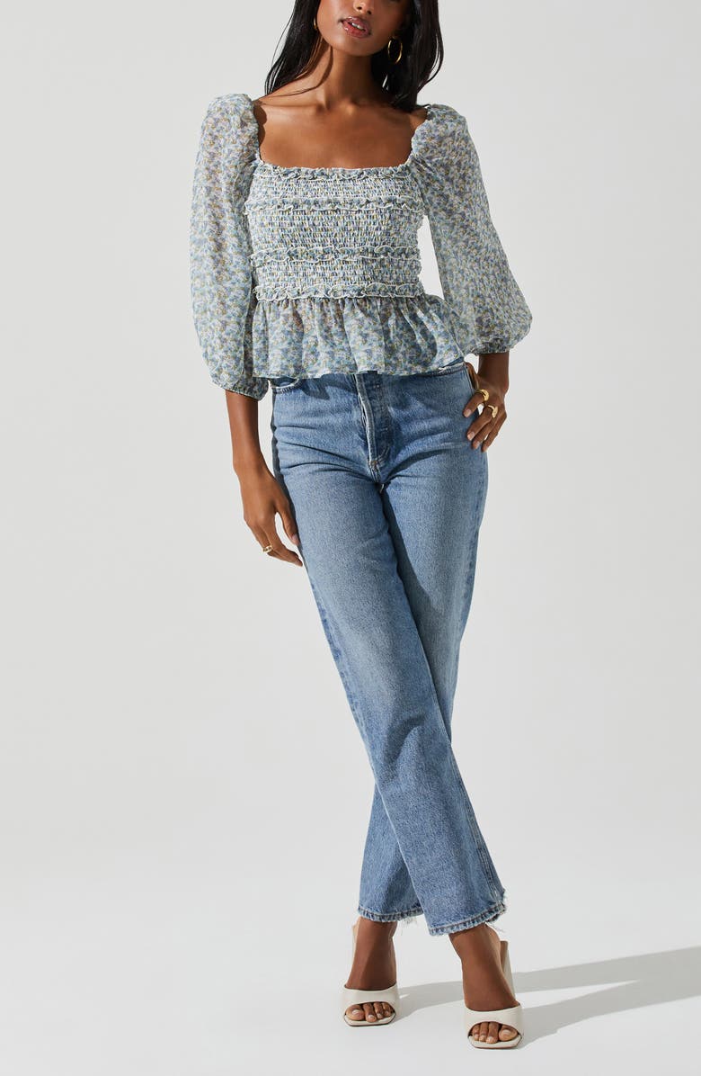 ASTR the Label Floral Smocked Peplum Top, Alternate, color, 