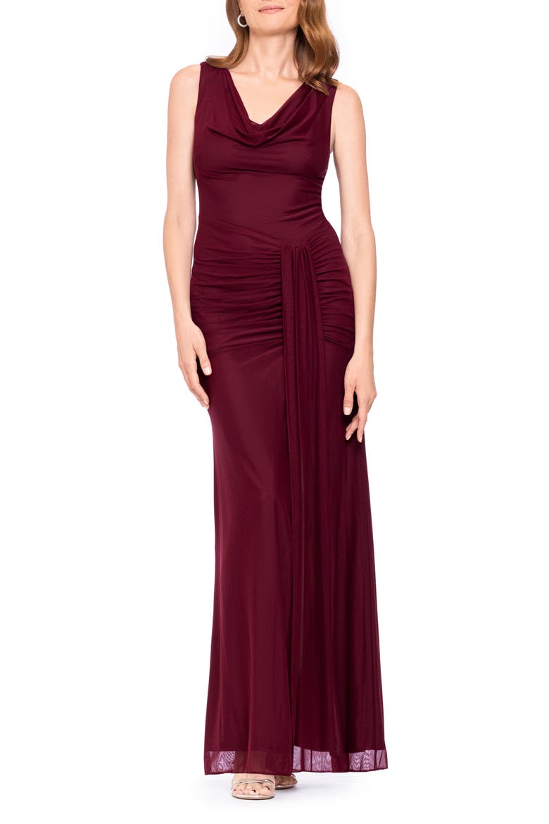 Drape Stretch Mesh Gown, Main, color, WINE