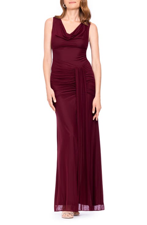 Drape Stretch Mesh Gown