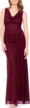 Betsy & Adam Drape Stretch Mesh Gown