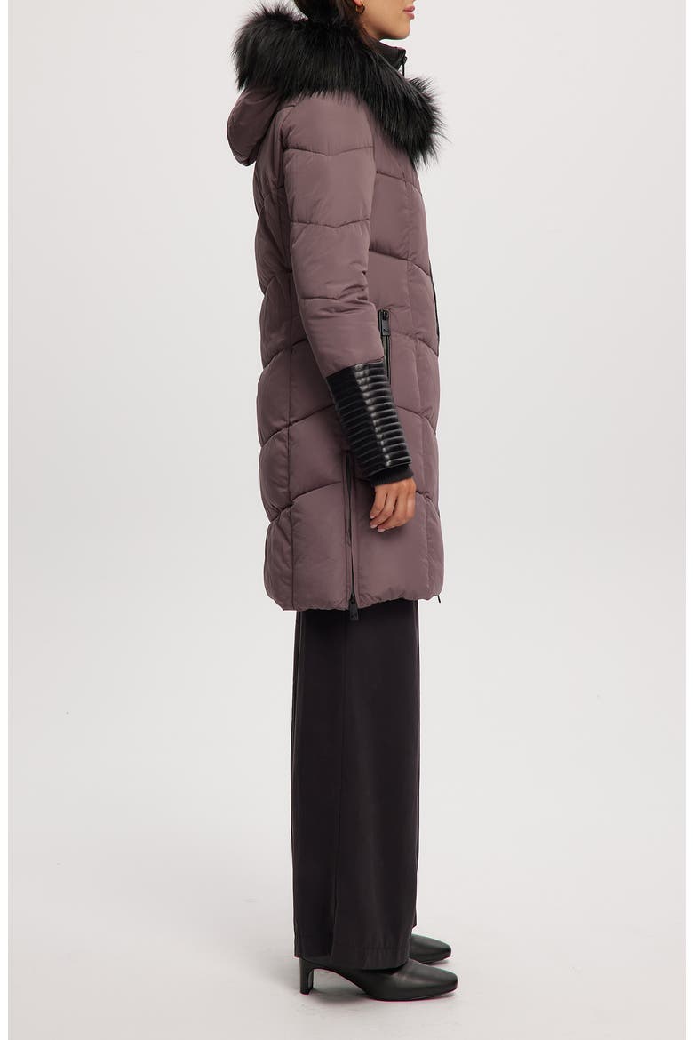 Priya Water Resistant Mixed Media Parka with Faux Fur Trim, Alternate, color, PLUM