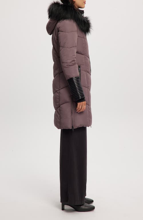 Noize Priya Water Resistant Mixed Media Parka With Faux Fur Trim In Plum