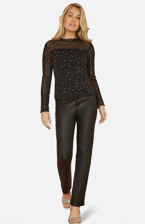 Yumi Mesh Star Print Long Sleeve Top In Black