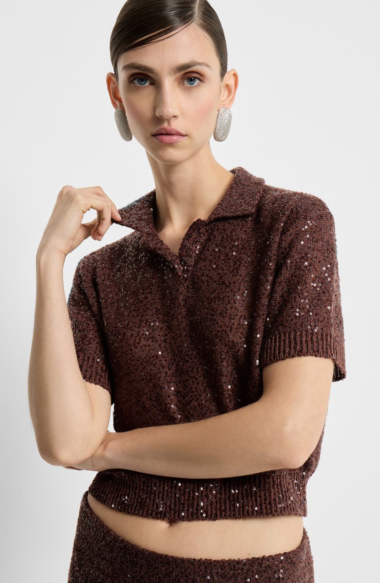 Brunello Cucinelli Polo-style sweater, Alternate, color, Bordeaux