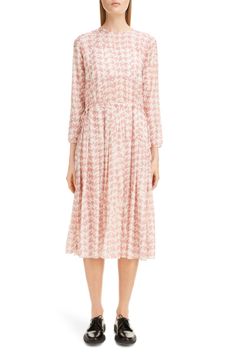 Sara Lanzi Pleated Houndstooth Midi Dress, Main, color, 