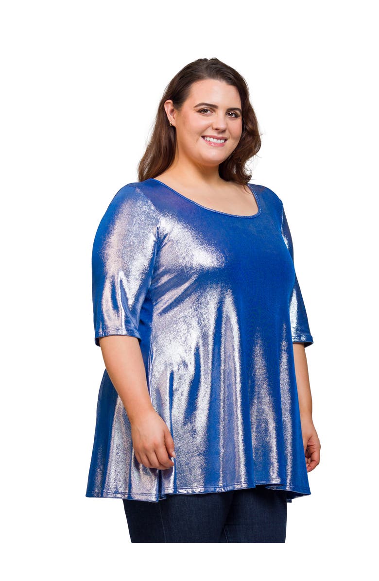 24seven Comfort Apparel Metallic Scoop Neck Flared Tunic Top, Alternate, color, Blue