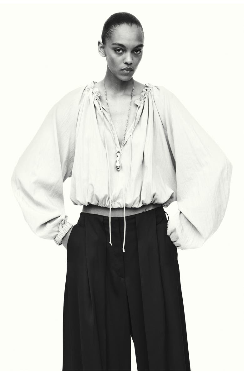 H&M Bubble-hem Blouse, Alternate, color, Beige