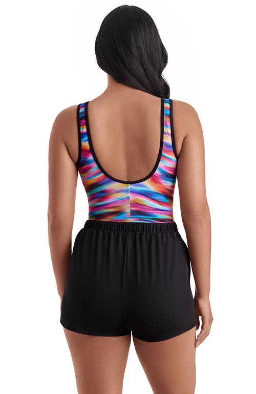 Shapesolver Sport Runaround Binded Scoopneck Chlorine Resistant One-piece Swimsuit In Multi