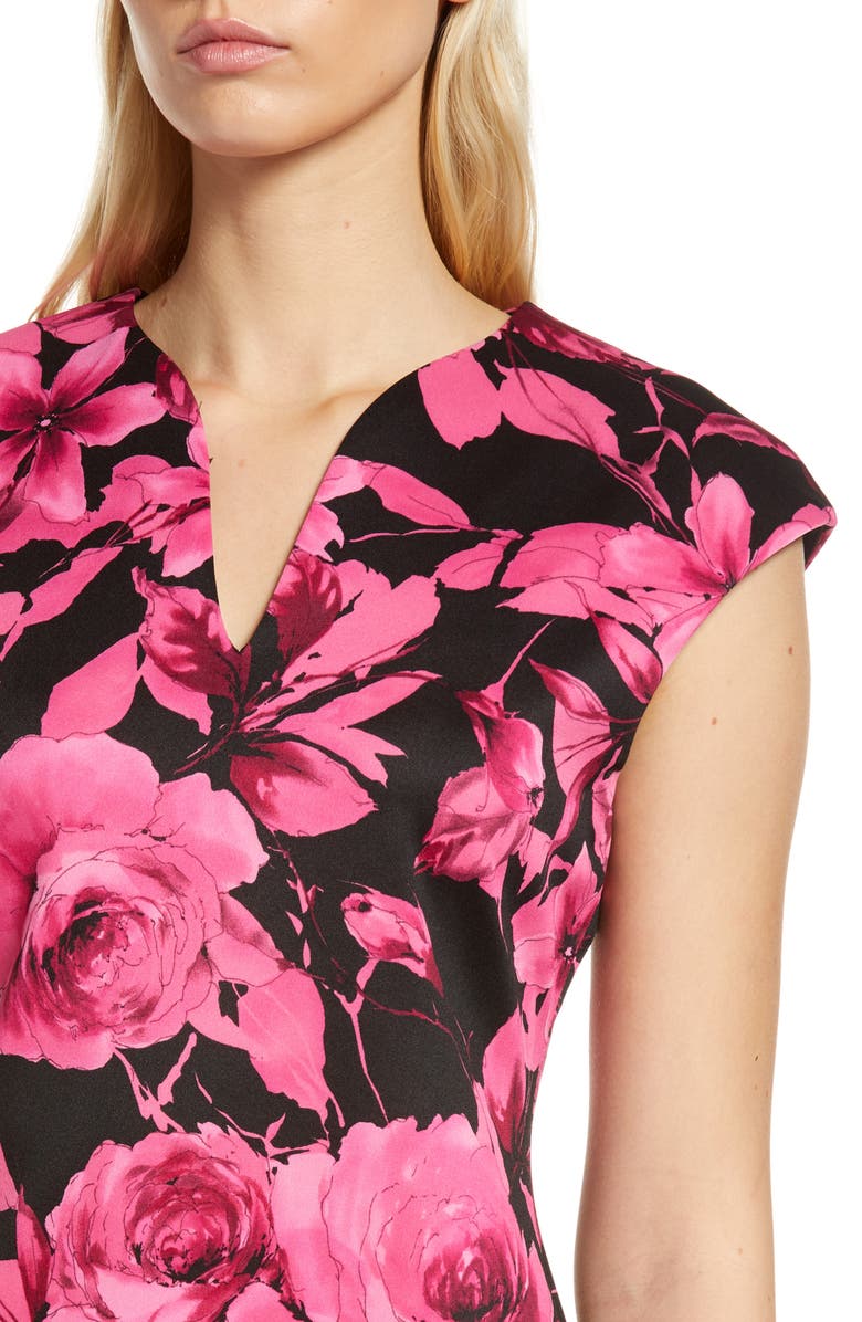 Connected Apparel Floral Cap Sleeve Midi Sheath Dress, Alternate, color, 