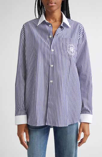 Sporty & Rich Bristol 100th Crest Stripe Button-Up Shirt