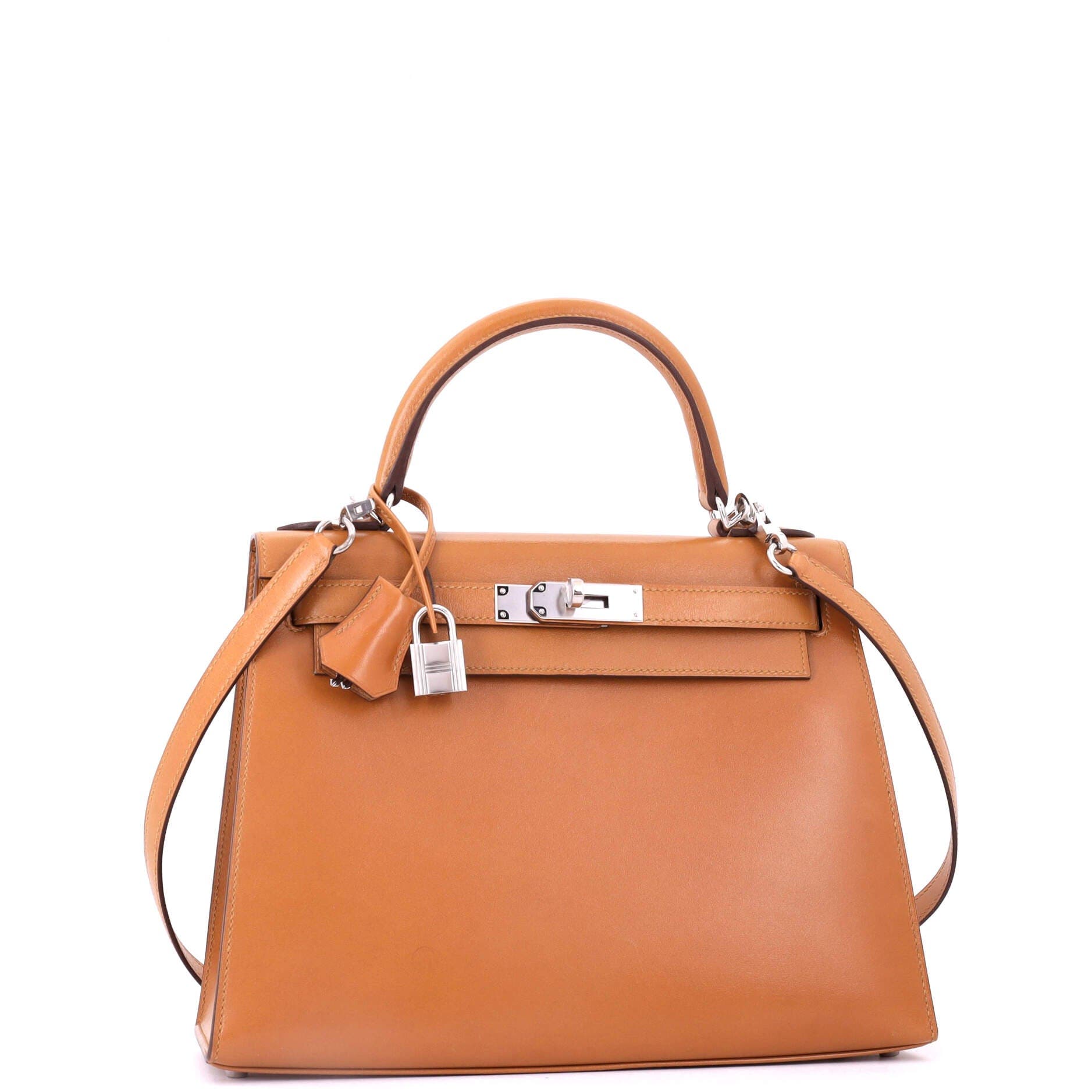 Pre-Owned Hermes Kelly Handbag Brown Box Calf with Palladium Hardware 28, Alternate, color, 