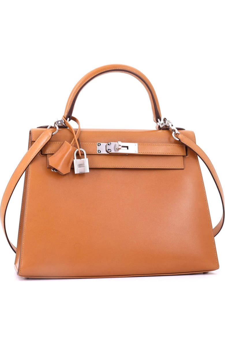 Pre-Owned Hermes Kelly Handbag Brown Box Calf with Palladium Hardware 28, Alternate, color,