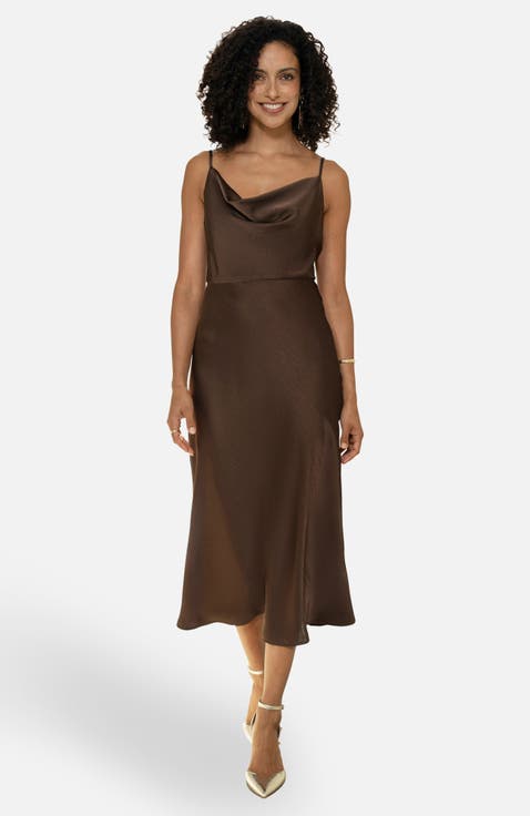 Satin Cowl Neck Midi Slip Dress