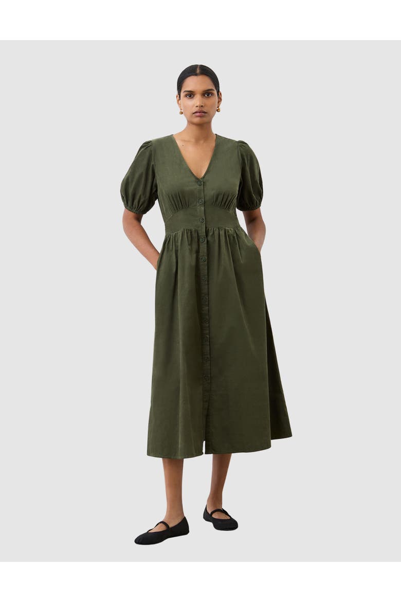 Arlow Short Sleeve Corduroy Midi Dress, Main, color, Khaki