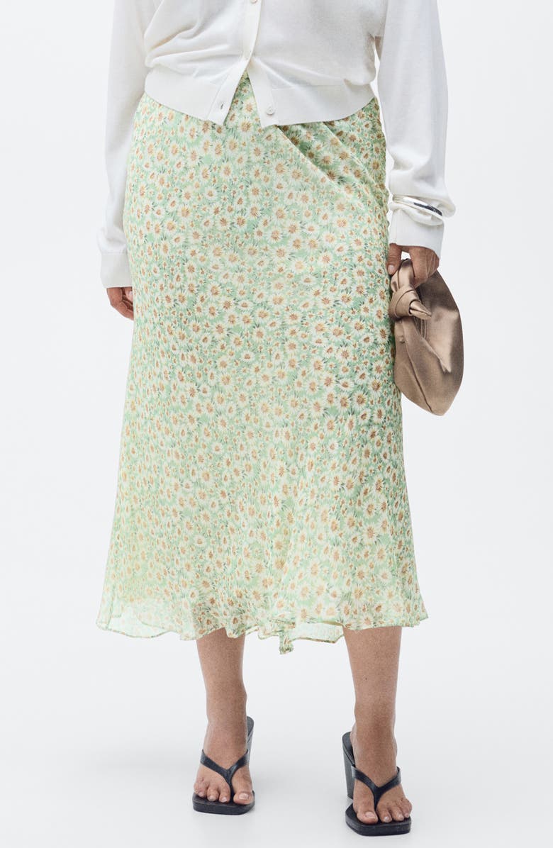 MANGO Belle Floral Chiffon Midi Skirt, Alternate, color, Pastel Green