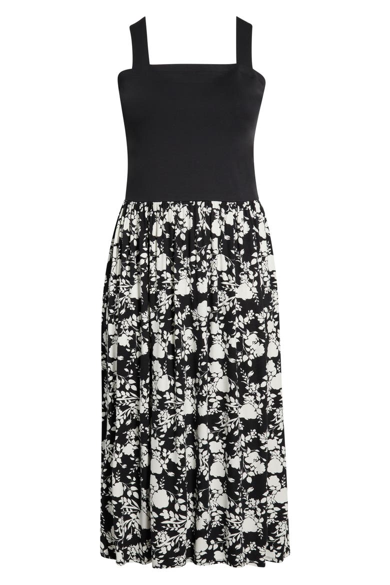 Patterned Skirt Strap Dress, Main, color, BLACKIVORY