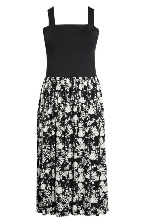 Patterned Skirt Strap Dress