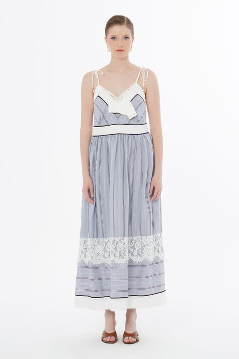 Blue Lace Trim Detail Dress