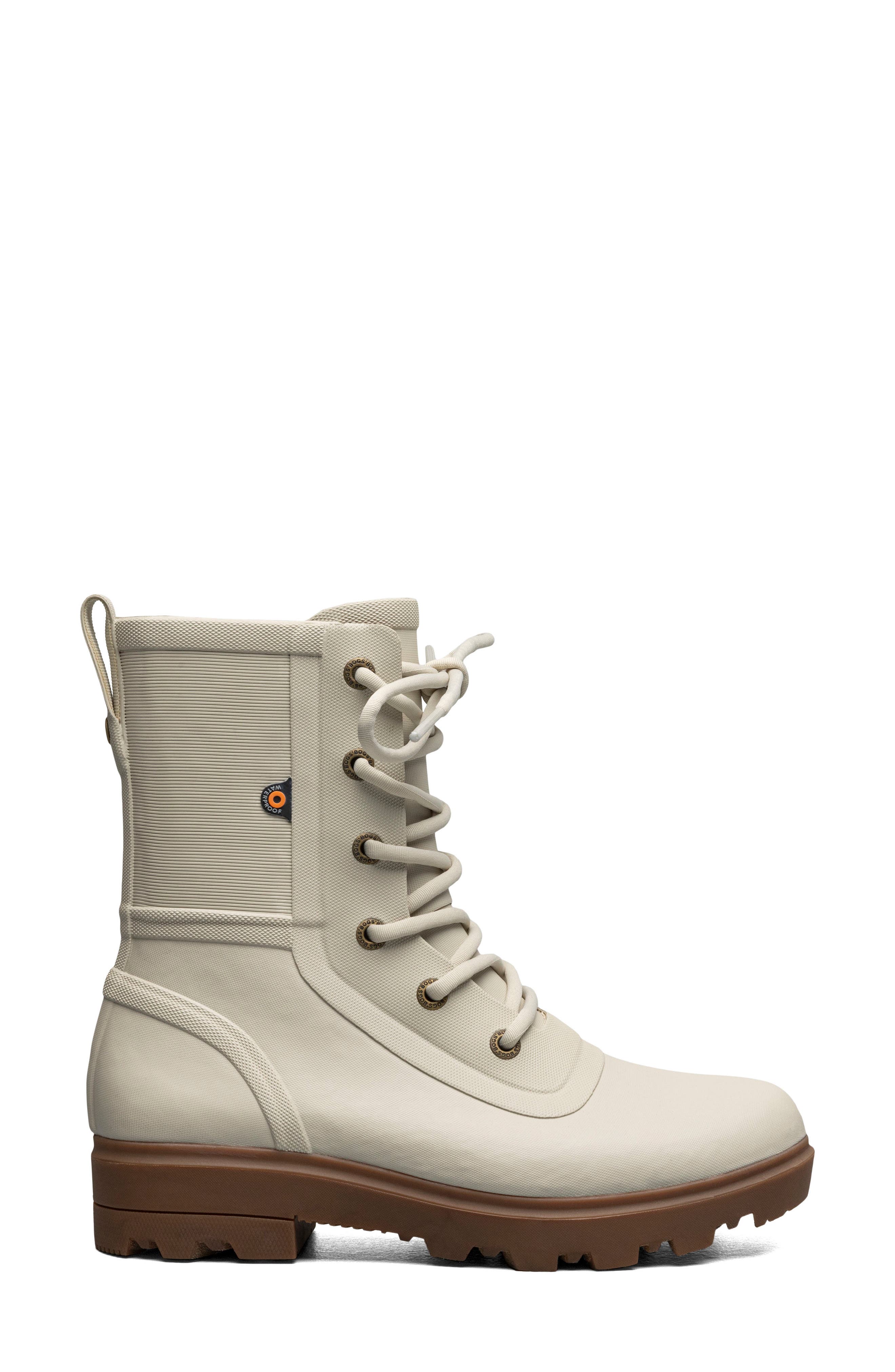 Bogs Holly Waterproof Lace-Up Rain Boot, Alternate, color, Oatmeal