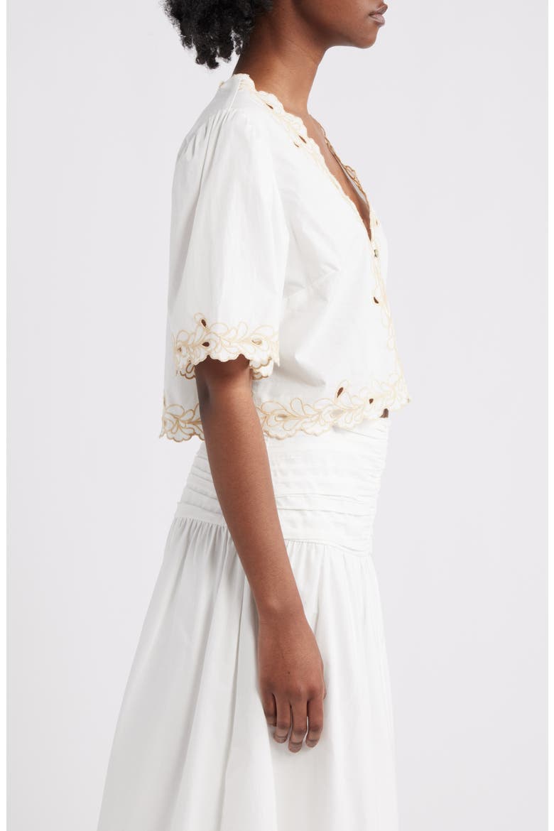 Cataluna Embroidered Cotton Poplin Crop Top, Alternate, color, WHITE