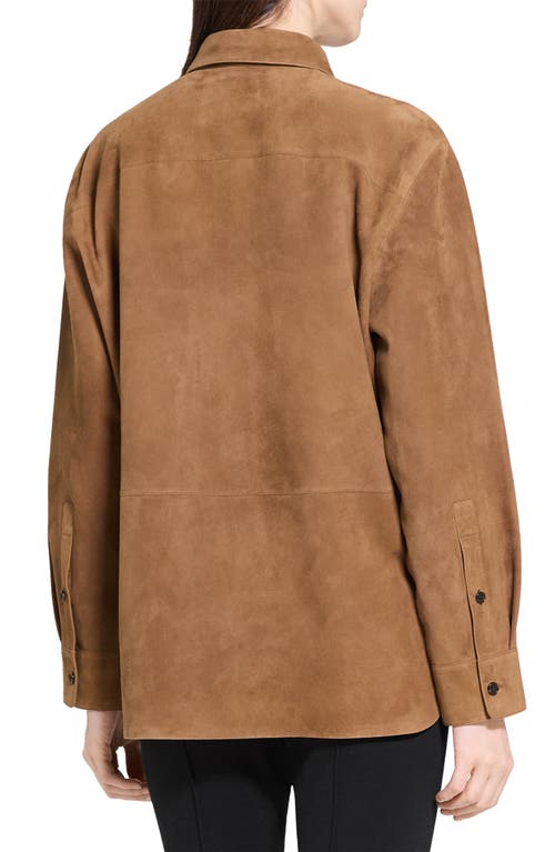 Theory Classic Boxy Fit Suede Shirt Jacket In Brown