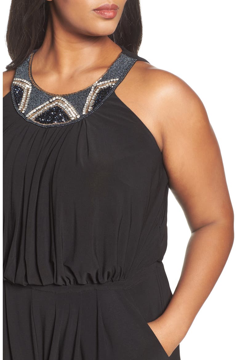 Embellished Wide Leg Jersey Jumpsuit, Alternate, color, BLACK