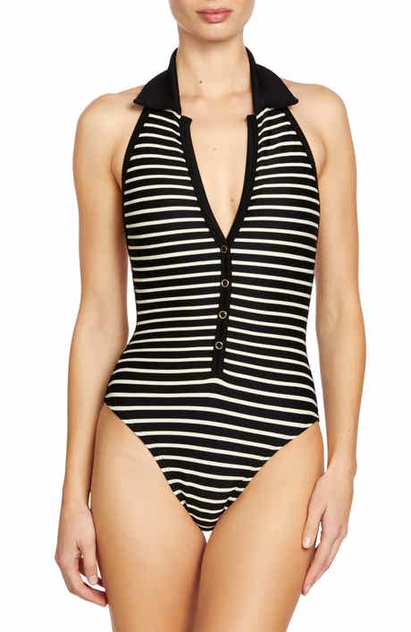 Robin Piccone Parker Stripe Rib One-Piece Swimsuit