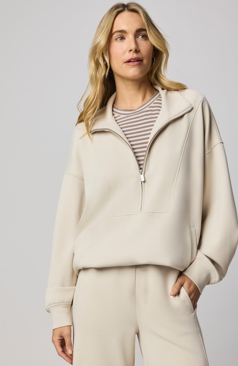 Splendid ScubaSoft Quarter Zip Sweater, Alternate, color, Pale Oak White