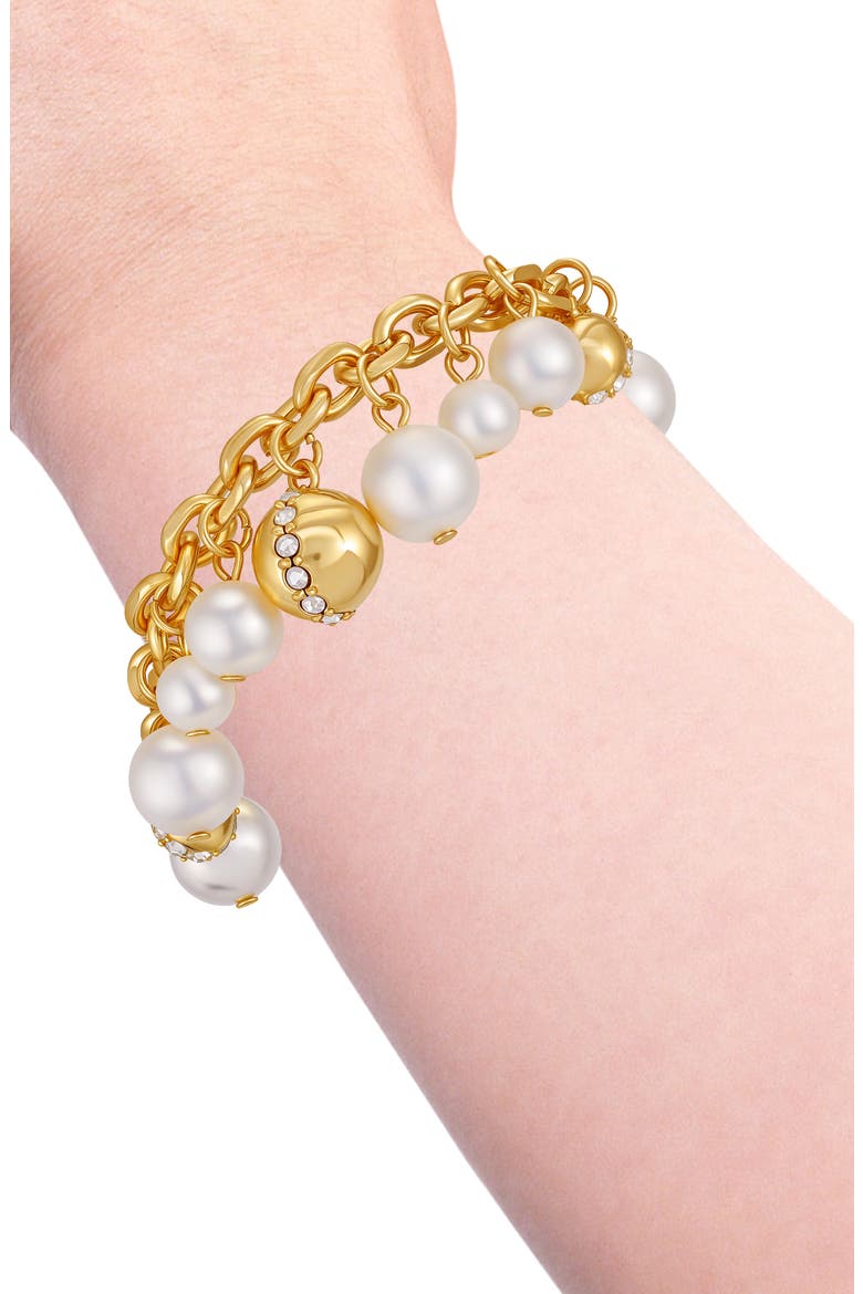 Faux Pearl & Crystal Charm Toggle Bracelet, Alternate, color, GOLD TONE