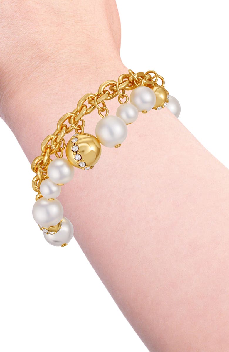 Vince Camuto Faux Pearl & Crystal Charm Toggle Bracelet, Alternate, color, Gold Tone